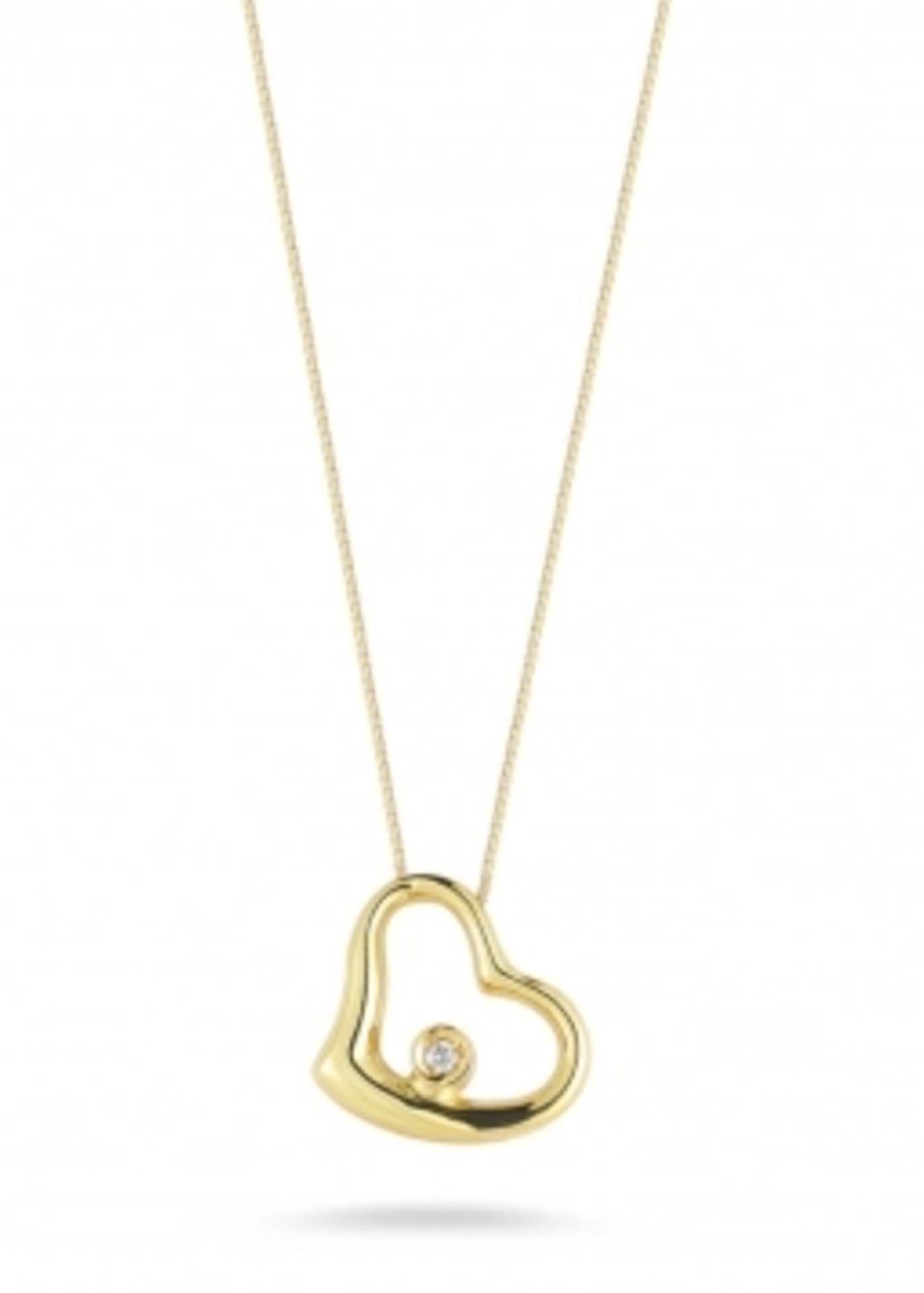 18K Yellow Gold Small Slanted Heart Pendant With Diamond Image